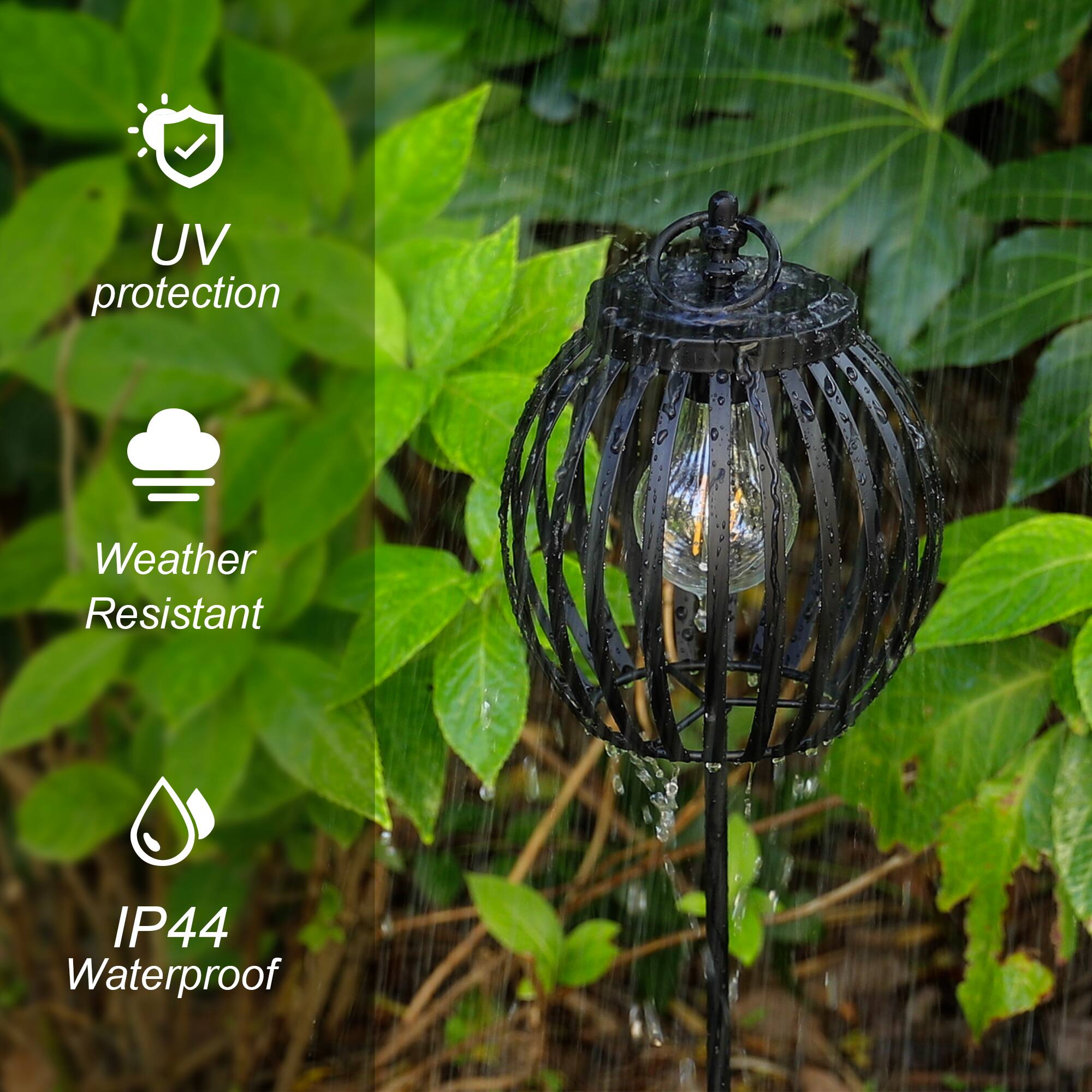 Glitzhome® 32.25" Black Metal Stripes Solar Powered Outdoor Lantern